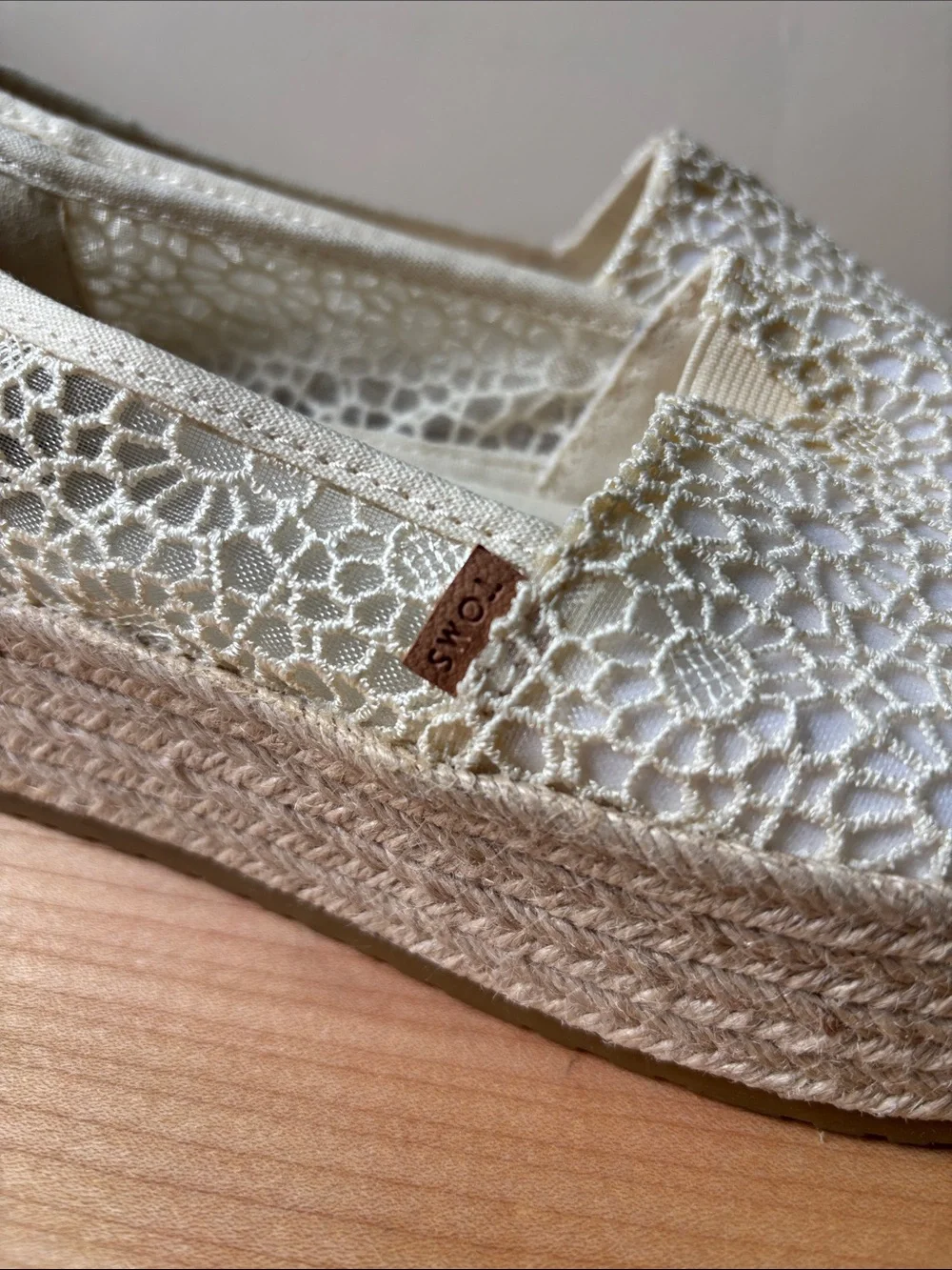 Toms Cream Lace Espadrille Platform Slip-Ons